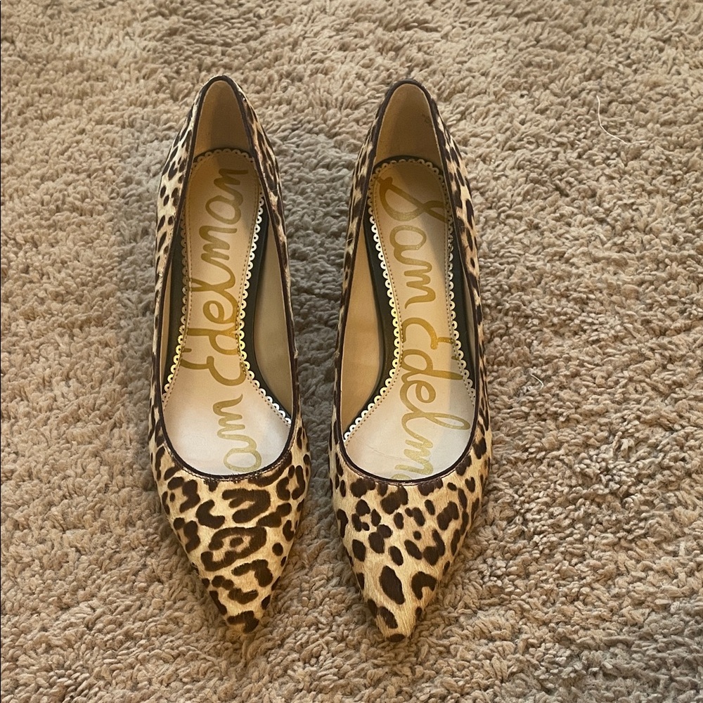 Sam Edelman Dori Leopard Calf-Hair Pointed Toe Kitten Heel - Brown/Black